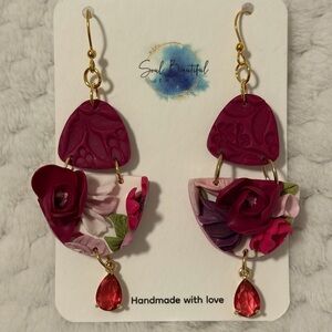 Handmade Pink Floral Drop Earrings
